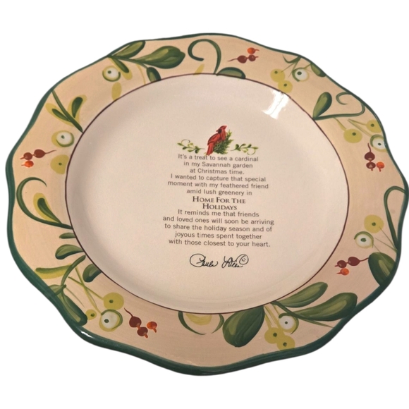 Paula Dean At Home Home For The Holidays Handpainted Christmas  Cardinal Plate - Picture 1 of 8